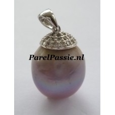 Paarse parelhanger enorm grote zoetwaterparel 15x17mm, zilveren hanger y+
