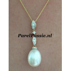 Geelgouden parelhanger diamant briljant 0,11ct AAA parel 8-11mm  y