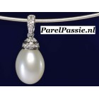 Witgouden parelhanger diamant AAA druppel 8x12mm parel ..