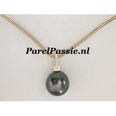 Tahiti parelhanger goud met diamanten pauw groen/blauw zoutwater 18k   y
