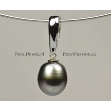Tahiti parel hanger zoutwaterparel 10,5x12,4mm, clip hanger cz 925 zilver  y