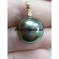 Tahiti parelhanger goud diamantje 14k zwart iets pauw zoutwater grote zoutwaterparel 13mm y