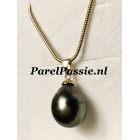 Verkocht * Tahiti parelhanger gouden hanger 13mm zoutwater licht pauw 14k y