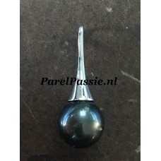 Tahiti grote parelhanger zwarte zoutwaterparel 12x14mm modern zilver  y