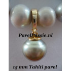 Tahiti parel clip aanhanger grijs grote 15 mm zoutwater 925 zilver verguld