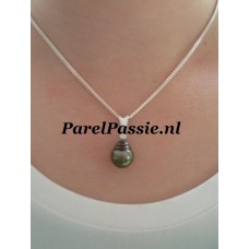Tahiti parelhanger exlusieve pauw kleur zoutwaterparel zilver  y-