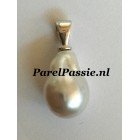 Zuidzee parelhanger zoutwater barok ca.10mm -14 mm wit zilver 925 y