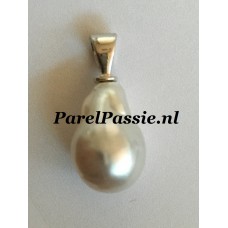 Zuidzee parelhanger zoutwater barok ca.10mm -14 mm wit zilver 925 y