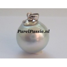 Grijze Zuidzee parel 14mm barok zoutwater rond met witgouden hanger 14k  y