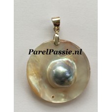 Zuidzee * mabe parelhanger blauw groot zilver 925 y+