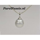 Zuidzee parelhanger witte 14,6 x 15,0 mm zoutwater zilver