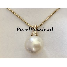 Zuidzee parelhanger gouden diamanten echte ronde witte zeer grote 14mm 14k  y