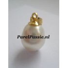 Zuidzee parelhanger zoutwater barokdruppel ca.11 x  13 mm wit zilver verguld  y