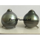 Tahiti parels zeer grote 14mm x 15mm grijs groene tone barok zoutwater druppel paar  y