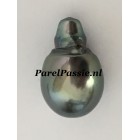 Tahiti zoutwater parel zwarte grote metalic grijs pauw 12mm x 19mm  y