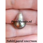 Tahiti parel pauw kleur groot 12,2 x 16,5mm zoutwater druppel top luster ,,