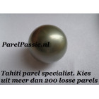 Grote Tahiti parelhanger witgouden 13,3mm parel grijs rond zoutwaterparel