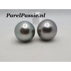 Tahiti echte  zoutwaterparel grijs 13,2 x 13,5 mm druppel semi-rond paar  y