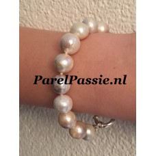 Parelarmband grote zoetwaterparels 12- 13mm 20cm roomwitte Edison ..
