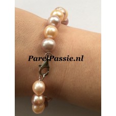 Parelarmband grote zoetwaterparels 8,5 - 9,5mm 19cm meerkleurig roze zilveren slot  y