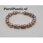 Parelarmband zilver slot roze zoetwaterparels pinda dubble parels 20cm  y 