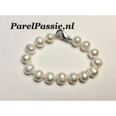 Parelarmband zoetwater parels wit 8,5 -10mm 16 a 17cm voor slanke pols  luxe zilveren slot  y