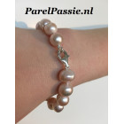 Parelarmband karabijnslot zilver roze zoetwaterparels  20cm8-12mm  y