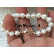 Parelarmband wit zoetwaterparels 6-8mm, 925 zilveren slot  y