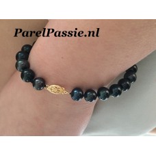 Parelarmband zwart zoetwaterparels AAA 9 - 10mm, 14k  y