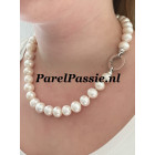 Grote parels ketting collier zoetwater 14mm modern zilveren clipslot 46,5cm ..