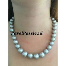 Grijs parelcollier zeer grote ronde 11- 13mm zoetwaterparels 45cm 46cm y