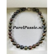 Verkocht Parelketting * zwart pauw kleurige grote parels 11mm -14mm zoetwaterparels zilveren magneetslot