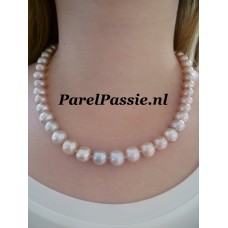 Roze parelketting 10mm parels 46cm met zilveren slot JKa 925 y+