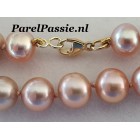 Roze parelcollier met gouden slot 14k 8mm zoetwater ca. 42 cm  48cm optie of pareloorbellen  y
