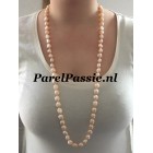 Parelketting roze zoetwaterparels 87cm zilveren slot 925 lang kan dubbel