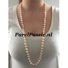 Parelketting roze zoetwaterparels 87cm zilveren slot 925 lang kan dubbel