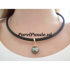 Zwarte vintage look modern leer ketting dik 5mm dik 45 cm zonder hanger  y