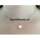 Zuidzeeparel rond 11.5mm gouden collier 14k 585 38cm strak modern  y
