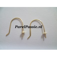 Gouden oorhaken voor pareloorbellen maken pin kap 3 mm 14k  y.