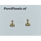 Gouden oorstekers 14k 585 3mm schotel voor kleine parels gratis montage  y