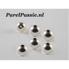 Zilveren balletjes 6 st. 5mm rond, voor in ketting of armband  y