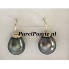 Tahiti parels oorbellen pauw 12mm x 15mm gouden JKa  y