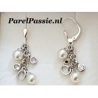 Oorbellen lang zilver 925  met imitatie pareltjes 6mm zilveren brisuren met cz  y