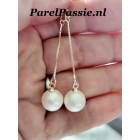 Lange Pareloorbellen 10mm - 10.5mm zoetwaterparels AAA zilver 925  y