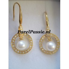 Pareloorbellen witte zoetwaterparel 6.7 mm rond zilver verguld  y