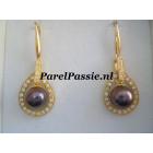 Goud - Paarse pareloorhangers 7,5mm zoetwater zilver verguld 925  y