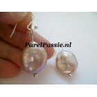 Pareloorbellen ca.11 x 20 mm grote zoetwaterparels, zilver 925 verwisselbaar ..