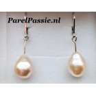 Parel oorhangers met brisuren champagne roze zoetwaterparels ca 10mm x 12mm, zilver 925 y