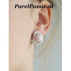 Parel oorhangers  roze 10,2mm zoetwaterparels AAA, zilver 925 y