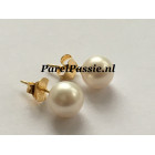 Zoetwaterparel oorknoppen witte 8-9mm oorstekers AAA zilver verguld.